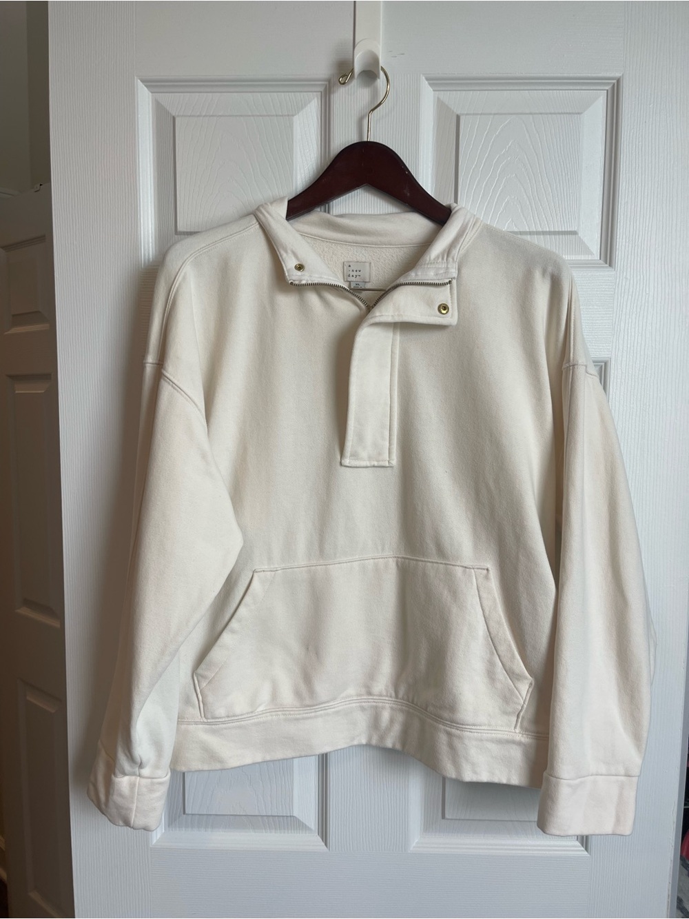 a new day Cream Snap-Placket Pullover Hoodie